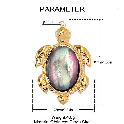 304 Stainless Steel & Shell Pendants STAS-OY014-48G-1