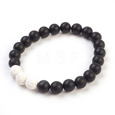 Natural Gemstone and Natural Dyed Lava Rock Stretch Bracelets Sets BJEW-JB03798-1