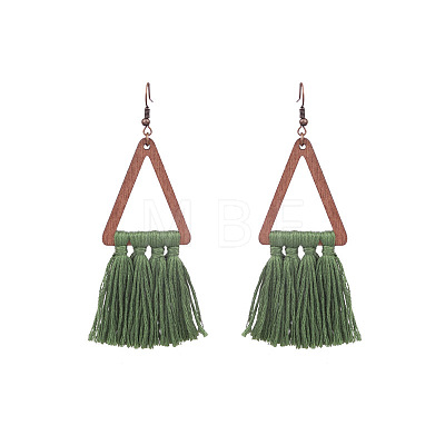 Wood and Cotton Dangle Earrings WG53E25-03-1