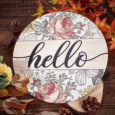 Wood Hanging Hello Sign AJEW-WH0283-81-1