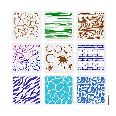 9Pcs 9 Styles PET Hollow Out Drawing Painting Stencils DIY-MA0002-01-1