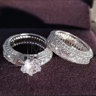 2Pcs Alloy with Crystal Rhinestone Finger Rings for Couple FS-WG6A3A8-03-1
