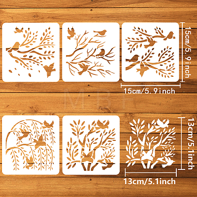 5Pcs 5 Styles Branch Theme PET Hollow Out Drawing Painting Stencils DIY-WH0394-0149-1