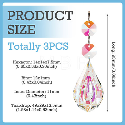 3Pcs Crystal Glass Hanging Sun Catcher AJEW-TADJ0001-08D-1
