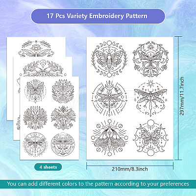 4 Sheets 11.6x8.2 Inch Stick and Stitch Embroidery Patterns DIY-WH0455-080-1
