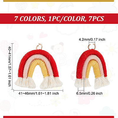 Olycraft 7Pcs 7 Colors Macrame Weaving Rainbow Tassel Pendants FIND-OC0002-35-1