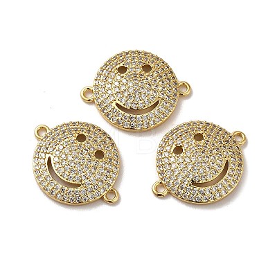 Eco-Friendly Rack Plating Brass Micro Pave Clear Cubic Zirconia Connector Charms KK-F853-31G-1