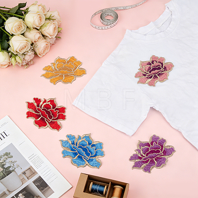 10Pcs 5 Colors Peony Polyester Embroidery Ornaments Accessories DIY-BC0018-08-1