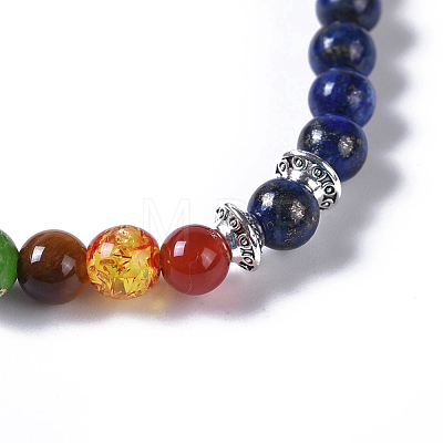 Two Loops Natural Lapis Lazuli(Dyed) & Natural/Synthetic Mixed Stone Beads Warp Stretch Bracelets BJEW-JB04223-05-1
