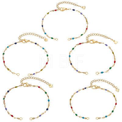 10Pcs 5 Colors 304 Stainless Steel Enamel Oval Link Chain Bracelet Makings AJEW-GO00045-1