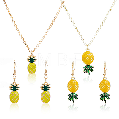 2 Sets 2 Style Alloy Pineapple Pendant Necklace & Dangle Earrings SJEW-FI0001-01-1