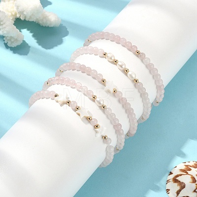 5Pcs 5 Style Natural & Synthetic Mixed Gemstone & Pearl & Shell Star Beaded Stretch Bracelets Set BJEW-JB09495-1