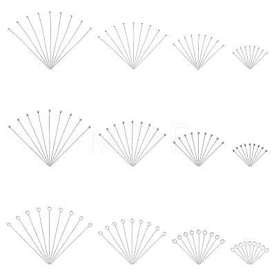 12 Styles 304 Stainless Steel Flat Head Pins & Eye Pin & Ball Head Pins STAS-YW0003-26-1