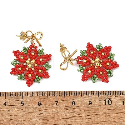 Christmas Glass & Brass Beads Braided Dangle Earrings EJEW-MZ00811-1