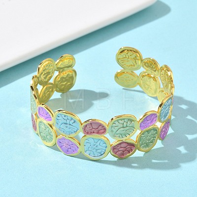 Multicolor Brass Enamel Cuff Bangles for Women BJEW-G787-02G-01-1