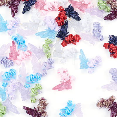 40Pcs 8 Styles Luminous Resin Butterfly with Flower Cabochons CRES-TA0001-98-1