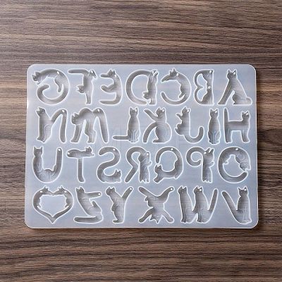 DIY Cat with 26 Letters Pendant Silicone Molds DIY-F134-02-1