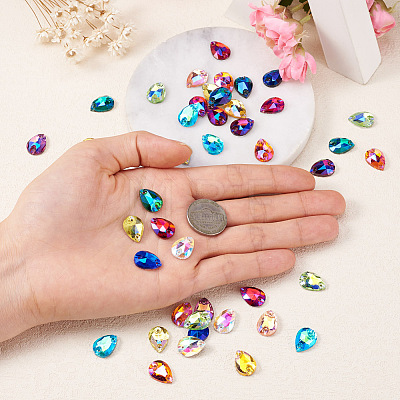  72pcs 12 colors Teardrop Shape Sew on Rhinestone GLAA-TA0001-45-1