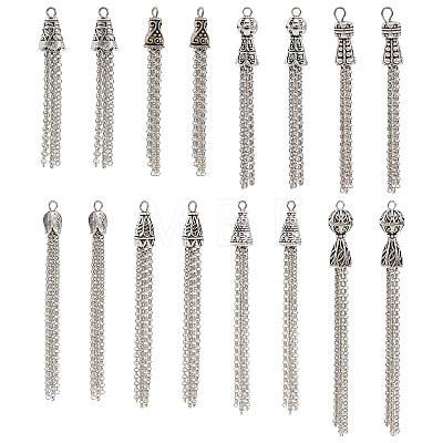 16Pcs 8 Styles Tibetan Style Zinc Alloy Tassels Big Pendants TIBEP-PH0001-91-1