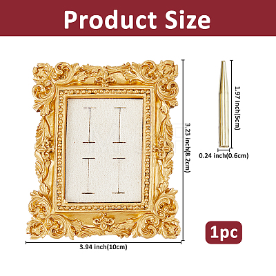 4-Slot Photo Frame Resin Finger Ring Organizer Holder with Cotton and Linen Mat and Iron Support RDIS-WH0016-20-1