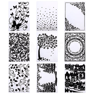 Globleland 9Pcs 9 Styles Transparent Plastic Embossing Template Folders AJEW-GL0002-17-1