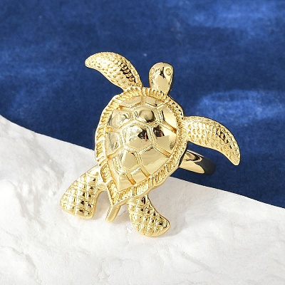 Sea Turtle Brass Cuff Rings for Women RJEW-A059-06G-1