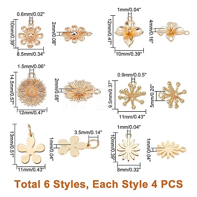 SUPERFINDINGS 24Pcs 6 Style Brass Charms KK-FH0003-86-1