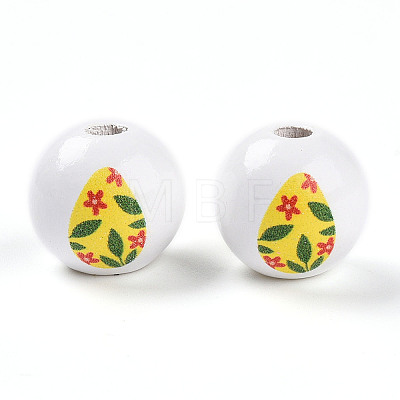 Easter Theme Printed Wood Beads WOOD-T032-22O-1