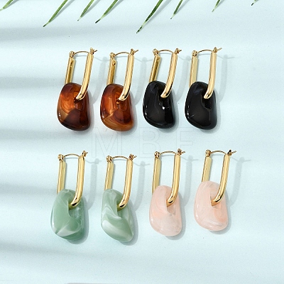 304 Stainless Steel Resin Hoop Dangle Earrings SA-CBA0141-01G-1