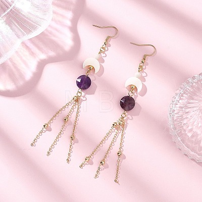 Natural Amethyst Round with Moon Dangle Earrings EJEW-JE06813-02-1