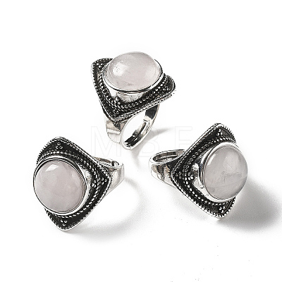 Natural Rose Quartz Adjustable Rings G-P560-03AS-17-1