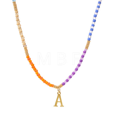 Rainbow Gradient Glass Seed Beaded Necklaces AF2375-1-1
