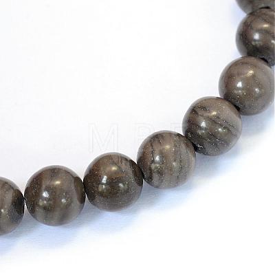 Natural Black Wood Lace Stone Round Bead Strands G-E334-10mm-03-1