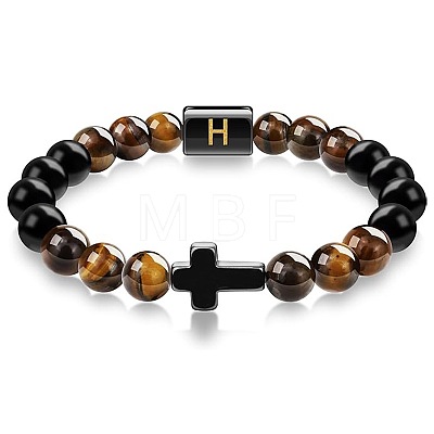 8MM Natural Tiger Eye and Matte Black Obsidian Round Beaded Stretch Bracelets SL9862-8-1