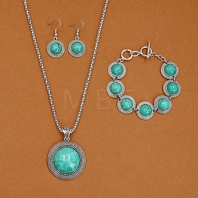 Alloy with Synthetic Turquoise Pendant Necklaces & Link Bracelets & Dangle Earring Sets WGBFEA3-03-1