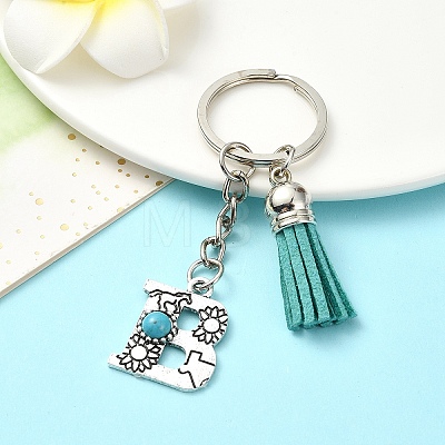 Alloy with Resin Imitation Synthetic Turquoise Keychain KEYC-YW00087-02-1