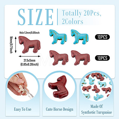 20Pcs 2 Colors Synthetic Turquoise Dyed Horse Beads G-TA0003-18C-1