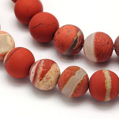 Frosted Round Natural White Lace Red Jasper Beads Strands G-N0166-57-8mm-1
