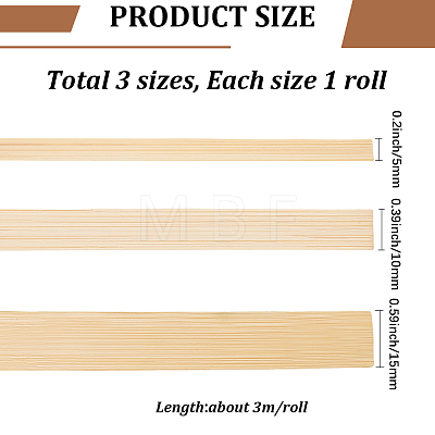 9M 3 Styles Flat Natural Bamboo Wicker Strips WOOD-GF0002-46-1