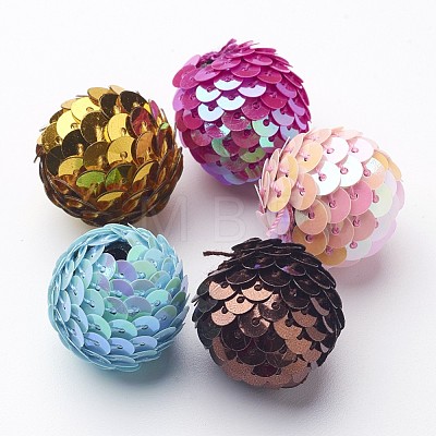 Mixed Color Round Handmade Woven Beads X-WOVE-CR177Y-M-1