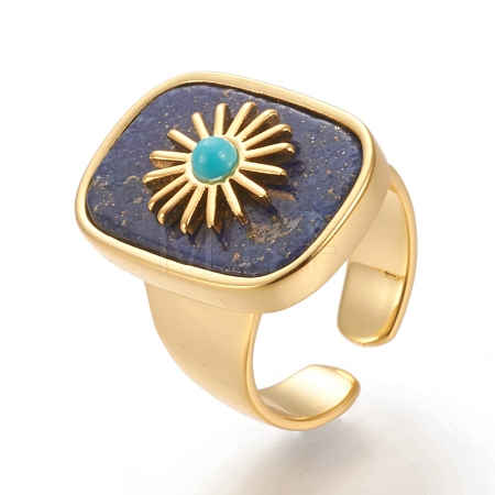 Natural Lapis Lazuli & Turquoise Cuff Rings RJEW-P016-01A-03G-1