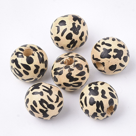 Printed Natural Wood Beads X-WOOD-S053-39-1