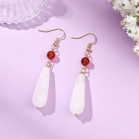 Natural Quartz Crystal & Brass & 304 Stainless Steel Dangle Earrings EJEW-JE07257-02-1