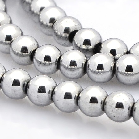 Round Non-magnetic Synthetic Hematite Beads Strands G-P061-66-6mm-1