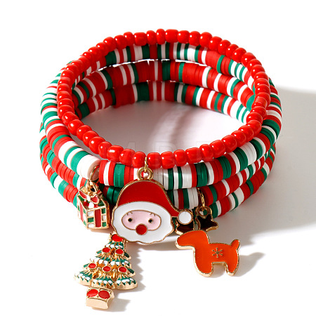 Christmas 304 Stainless Steel Enamel Christmas Tree & Reindeer & Gift Bracelets LQ5841-5-1