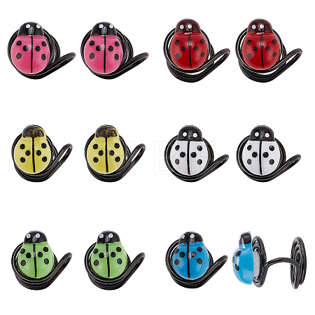6 Pair 6 Color Plastic Ladybug Cuff Earrings EJEW-AB00001-1