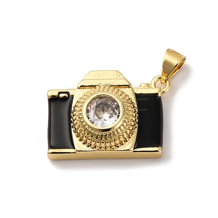 Brass Micro Pave Cubic Zirconia & Enamel Pendants X-KK-Q098-36G-A-1