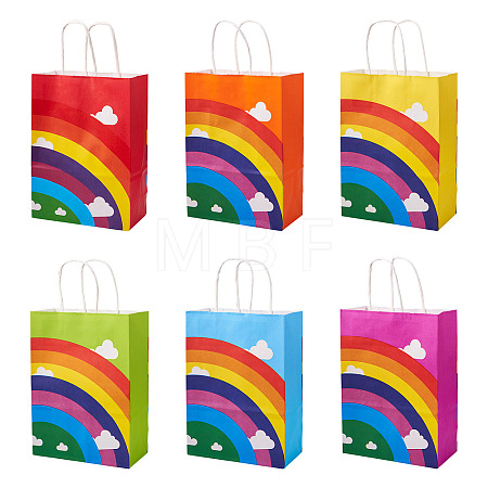12Pcs 6 Colors Paper Rainbow Printed Carry Storage Tote Bags ABAG-TA0002-05B-1