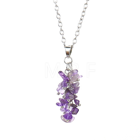 Natural Gemstone Chip Beads Tassel Alloy Cable Chain Necklaces WGF6F78-01-1