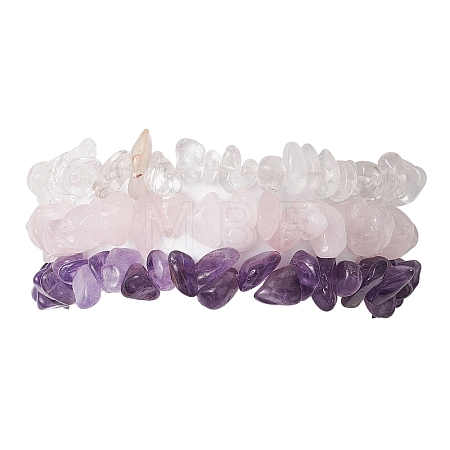 3Pcs 3 Styles Natural Mixed Gemstone Chips Stretch Bracelets Set BJEW-JB11060-03-1